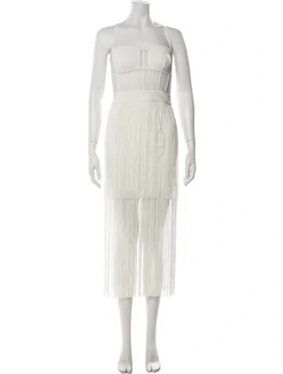 Pre-owned Herve Leger Strapless Midi Length Dress In White