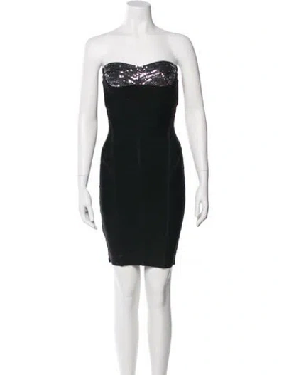 Pre-owned Herve Leger Strapless Mini Dress In Black