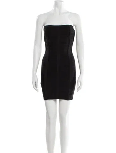 Pre-owned Herve Leger Strapless Mini Dress In Black