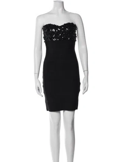 Pre-owned Herve Leger Strapless Mini Dress In Black
