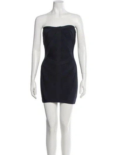 Pre-owned Herve Leger Strapless Mini Dress In Blue