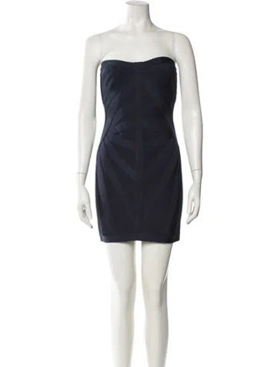 Pre-owned Herve Leger Strapless Mini Dress In Blue