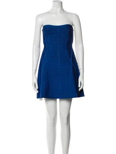 Pre-owned Herve Leger Strapless Mini Dress In Blue