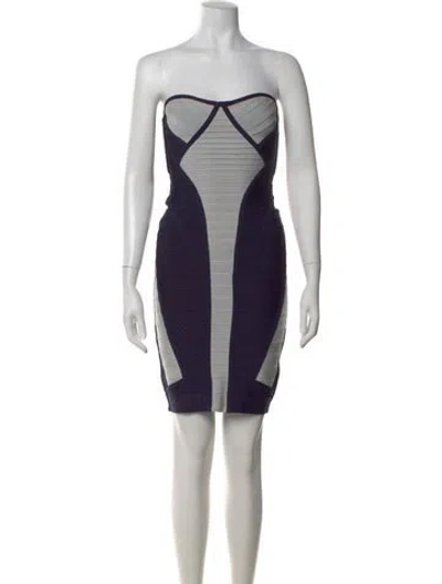Pre-owned Herve Leger Strapless Mini Dress In Blue