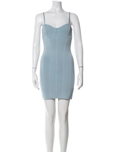 Pre-owned Herve Leger Strapless Mini Dress In Blue