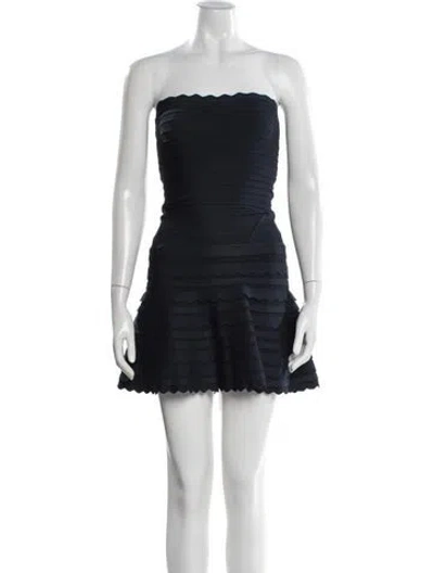 Pre-owned Herve Leger Strapless Mini Dress In Blue