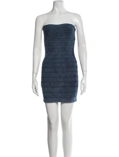 Pre-owned Herve Leger Strapless Mini Dress In Blue