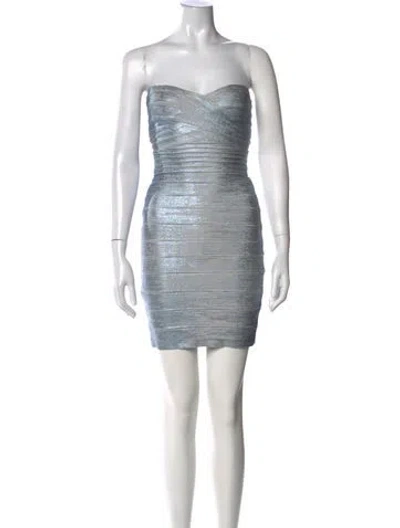 Pre-owned Herve Leger Strapless Mini Dress In Blue/metallic