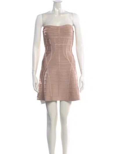 Pre-owned Herve Leger Strapless Mini Dress In Neutral