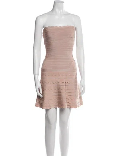 Pre-owned Herve Leger Strapless Mini Dress In Neutral