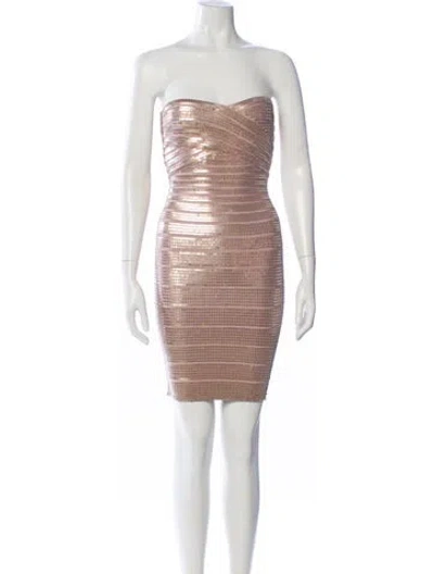 Pre-owned Herve Leger Strapless Mini Dress In Neutral