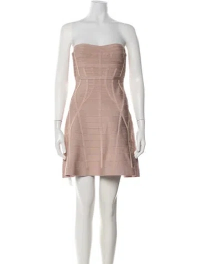 Pre-owned Herve Leger Strapless Mini Dress In Neutrals