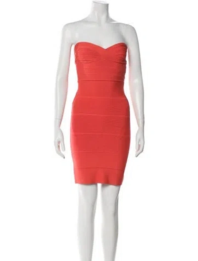 Pre-owned Herve Leger Strapless Mini Dress In Orange