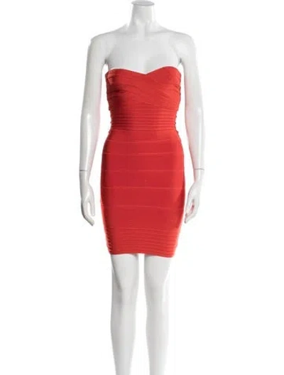 Pre-owned Herve Leger Strapless Mini Dress In Orange