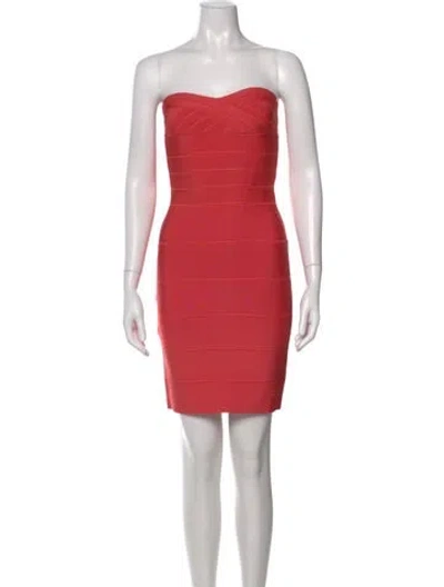 Pre-owned Herve Leger Strapless Mini Dress In Orange