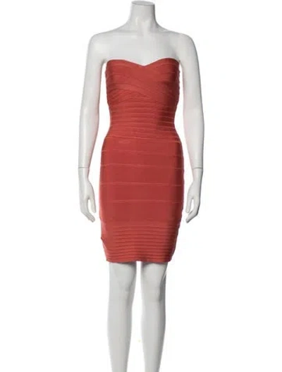 Pre-owned Herve Leger Strapless Mini Dress In Orange