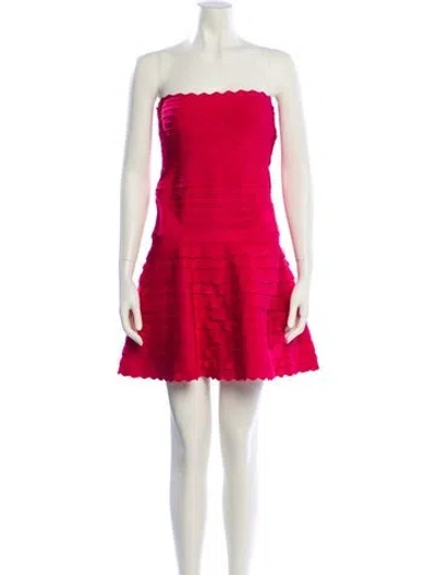 Pre-owned Herve Leger Strapless Mini Dress In Pink