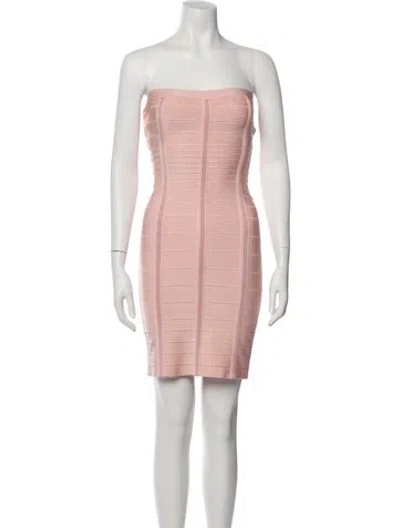 Pre-owned Herve Leger Strapless Mini Dress In Pink