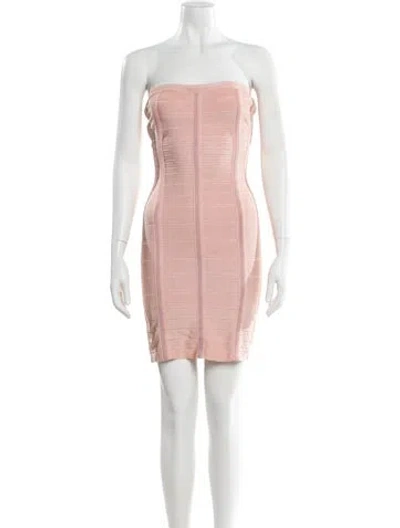 Pre-owned Herve Leger Strapless Mini Dress In Pink