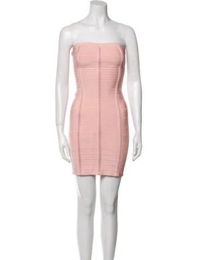 Pre-owned Herve Leger Strapless Mini Dress In Pink