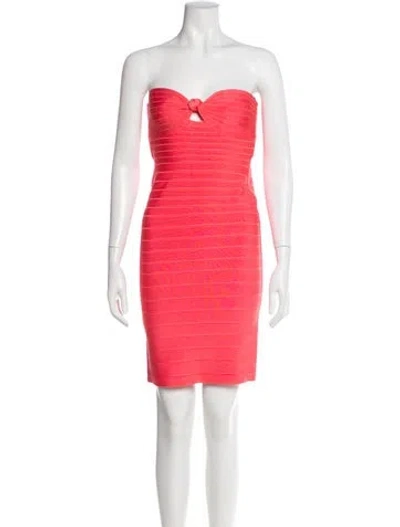 Pre-owned Herve Leger Strapless Mini Dress In Pink