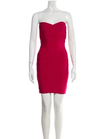 Pre-owned Herve Leger Strapless Mini Dress In Pink