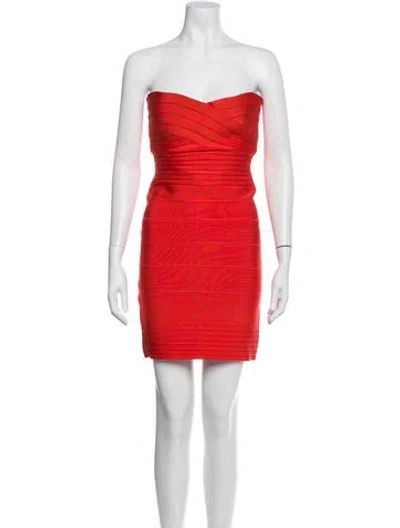 Pre-owned Herve Leger Strapless Mini Dress In Pink