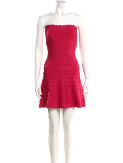 Pre-owned Herve Leger Strapless Mini Dress In Pink
