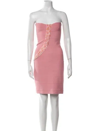 Pre-owned Herve Leger Strapless Mini Dress In Pink