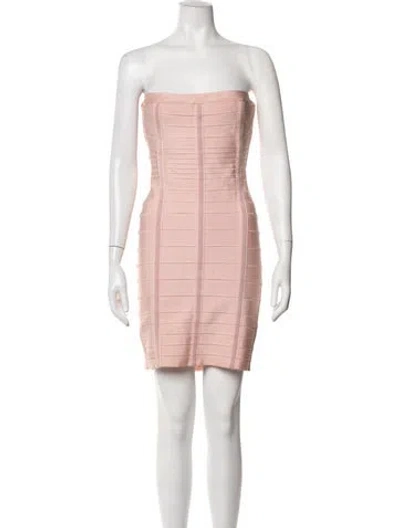 Pre-owned Herve Leger Strapless Mini Dress In Pink