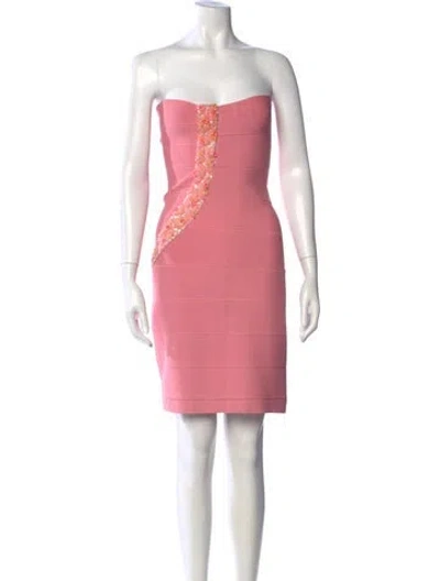 Pre-owned Herve Leger Strapless Mini Dress In Pink