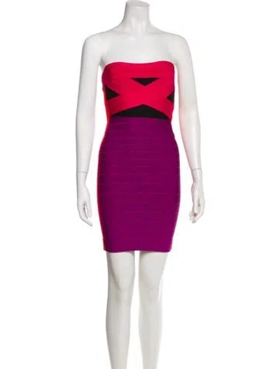 Pre-owned Herve Leger Strapless Mini Dress In Purple