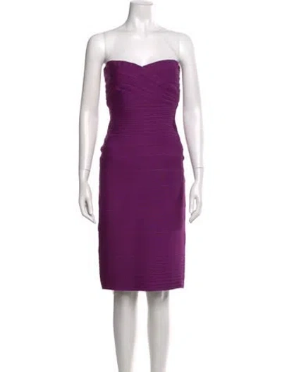 Pre-owned Herve Leger Strapless Mini Dress In Purple