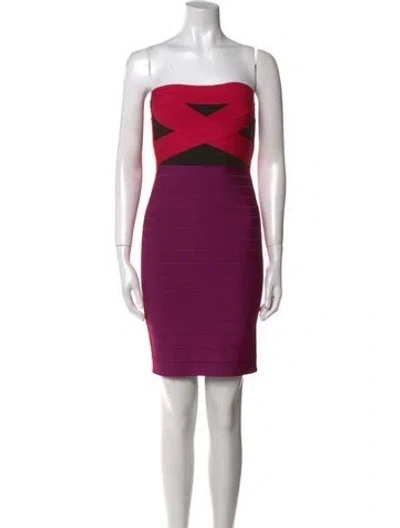 Pre-owned Herve Leger Strapless Mini Dress In Purple