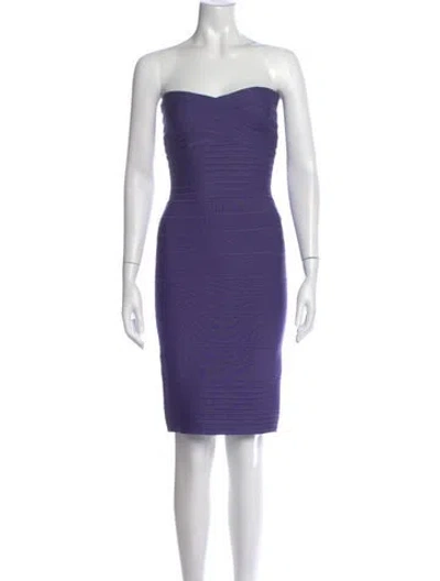 Pre-owned Herve Leger Strapless Mini Dress In Purple
