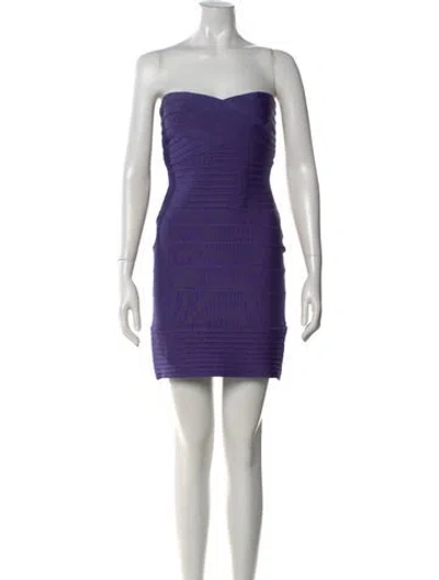 Pre-owned Herve Leger Strapless Mini Dress In Purple