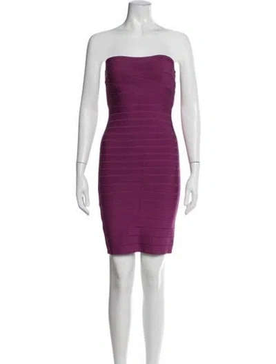 Pre-owned Herve Leger Strapless Mini Dress In Purple