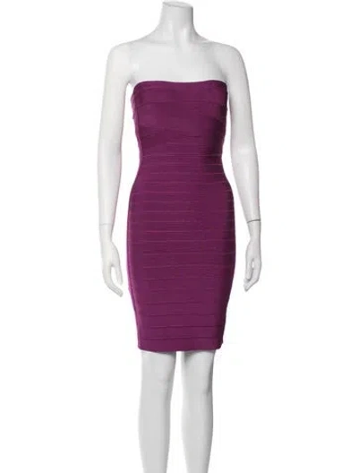 Pre-owned Herve Leger Strapless Mini Dress In Purple