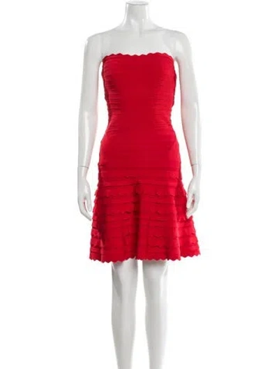 Pre-owned Herve Leger Strapless Mini Dress In Red
