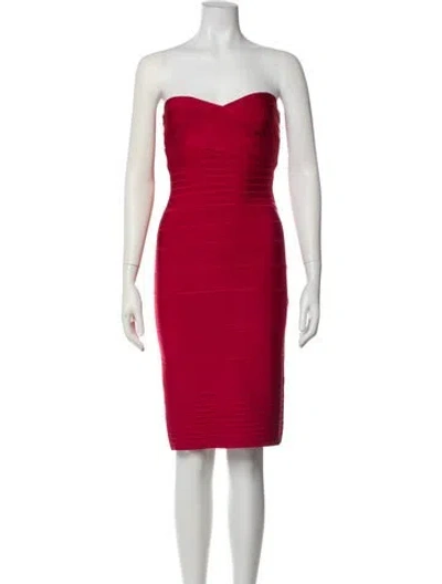 Pre-owned Herve Leger Strapless Mini Dress In Red