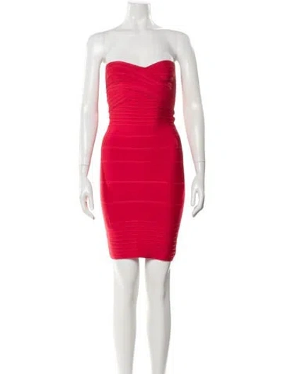 Pre-owned Herve Leger Strapless Mini Dress In Red