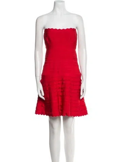 Pre-owned Herve Leger Strapless Mini Dress In Red