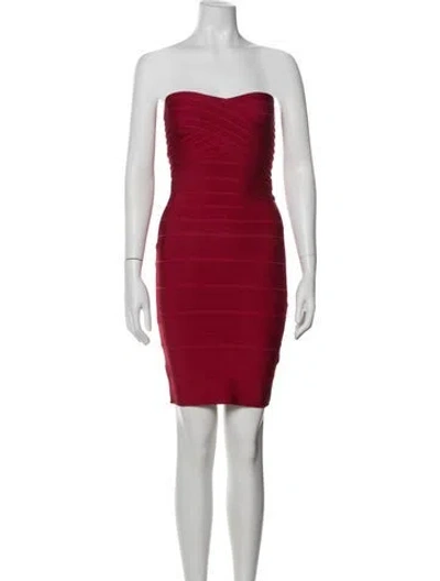 Pre-owned Herve Leger Strapless Mini Dress In Red