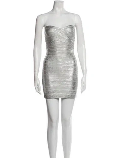 Pre-owned Herve Leger Strapless Mini Dress In Silver