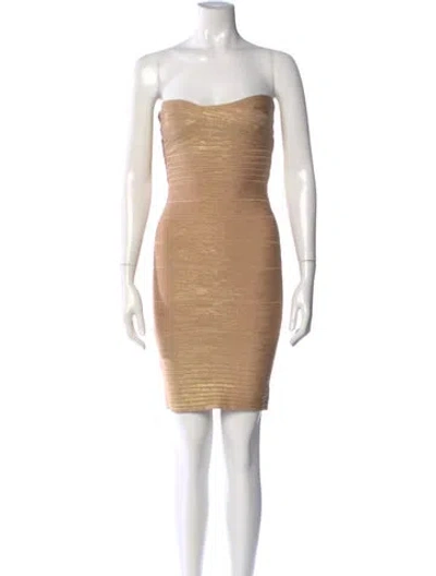 Pre-owned Herve Leger Strapless Mini Dress W/ Tags In Gold