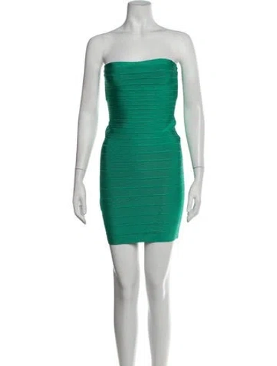 Pre-owned Herve Leger Strapless Mini Dress W/ Tags In Green