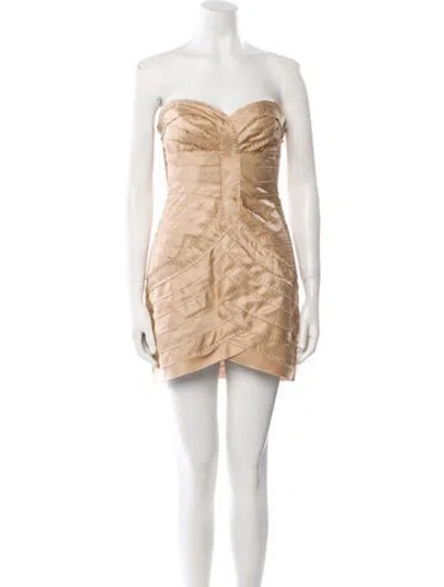 Pre-owned Herve Leger Strapless Mini Dress W/ Tags In Neutral