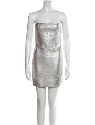 Pre-owned Herve Leger Strapless Mini Dress W/ Tags In Silver
