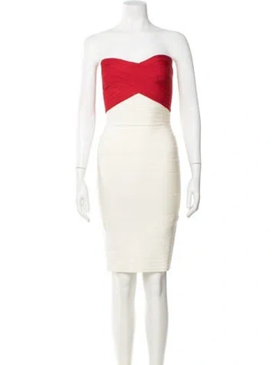 Pre-owned Herve Leger Strapless Mini Dress In White