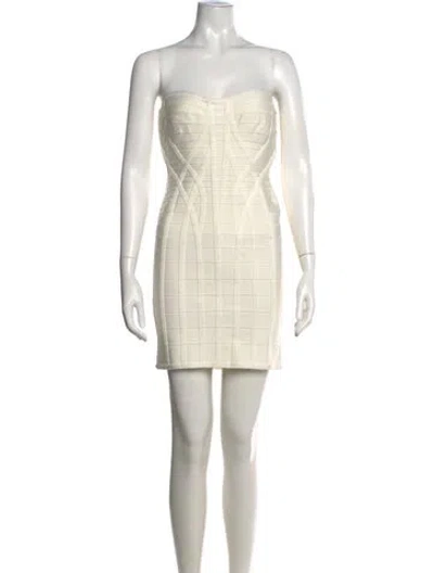 Pre-owned Herve Leger Strapless Mini Dress In White